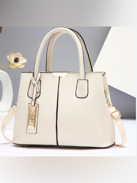 Handbags - Classic Structured Women’s Tote Bag in black Vegan Leather Ivory